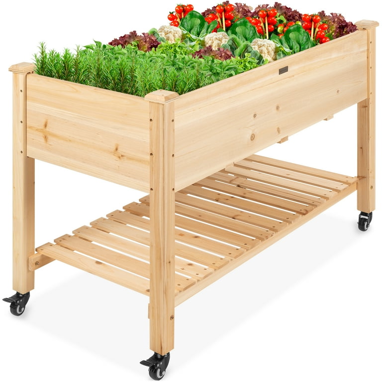 Best Choice Products Raised Garden Bed 48x24x32in Mobile Elevated Wood Planter w/ Lockable Wheels, Storage Shelf, Liner Best Choice Products Raised Garden Bed 48x24x32in Mobile Elevated Wood Planter w/ Lockable Wheels, Storage Shelf, Liner