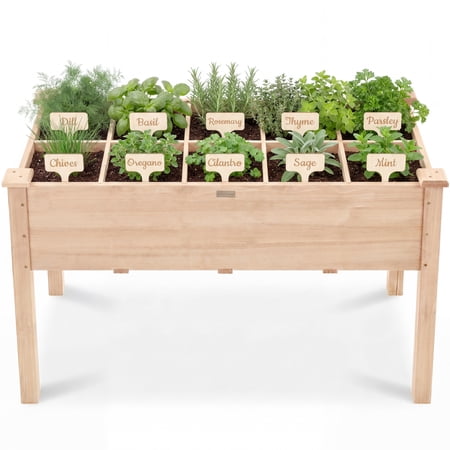 Best Choice Products Raised Garden Bed Planter Box - Elevated Wooden Herb Vegetable Planter, 10 Grid Sections - Natural