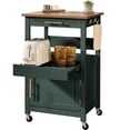 thumbnail image 1 of Best Choice Products Rolling Kitchen Island Cart, Cabinet W/ Drawer, Sliding Tray, Outlet, Wheels, Hooks - Forest Green, 1 of 10