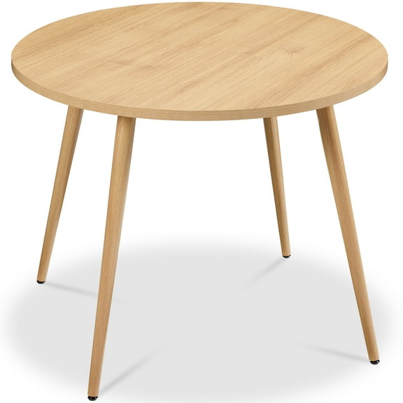 Best Choice Products Round Mid-Century Modern 35.5in Dining Table, Dinette for Home or Kitchen w/Wood Finish Steel Legs - Natural
