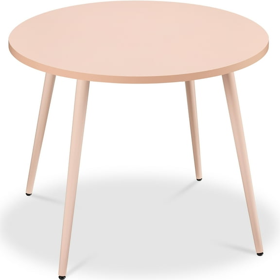 Best Choice Products Round Mid-Century Modern 35.5in Dining Table, Dinette for Home or Kitchen w/Wood Finish Steel Legs - Pink