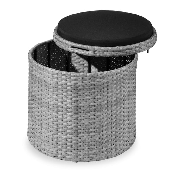 Best Choice Products Round Wicker Ottoman, Multipurpose Furniture w/ Removable Cushion, Steel Frame - Gray/Black