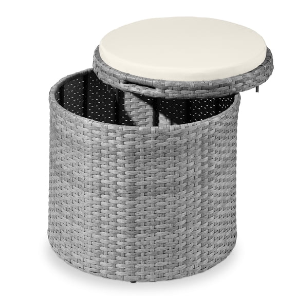 Best Choice Products Round Wicker Ottoman, Multipurpose Furniture w/ Removable Cushion, Steel Frame - Gray/Cream