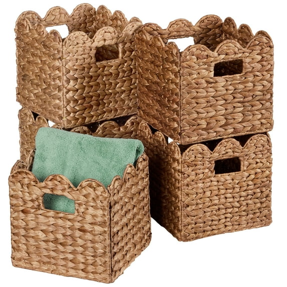 Best Choice Products Scalloped 12 x 12in Hyacinth Storage Basket Set of 5 - Chestnut
