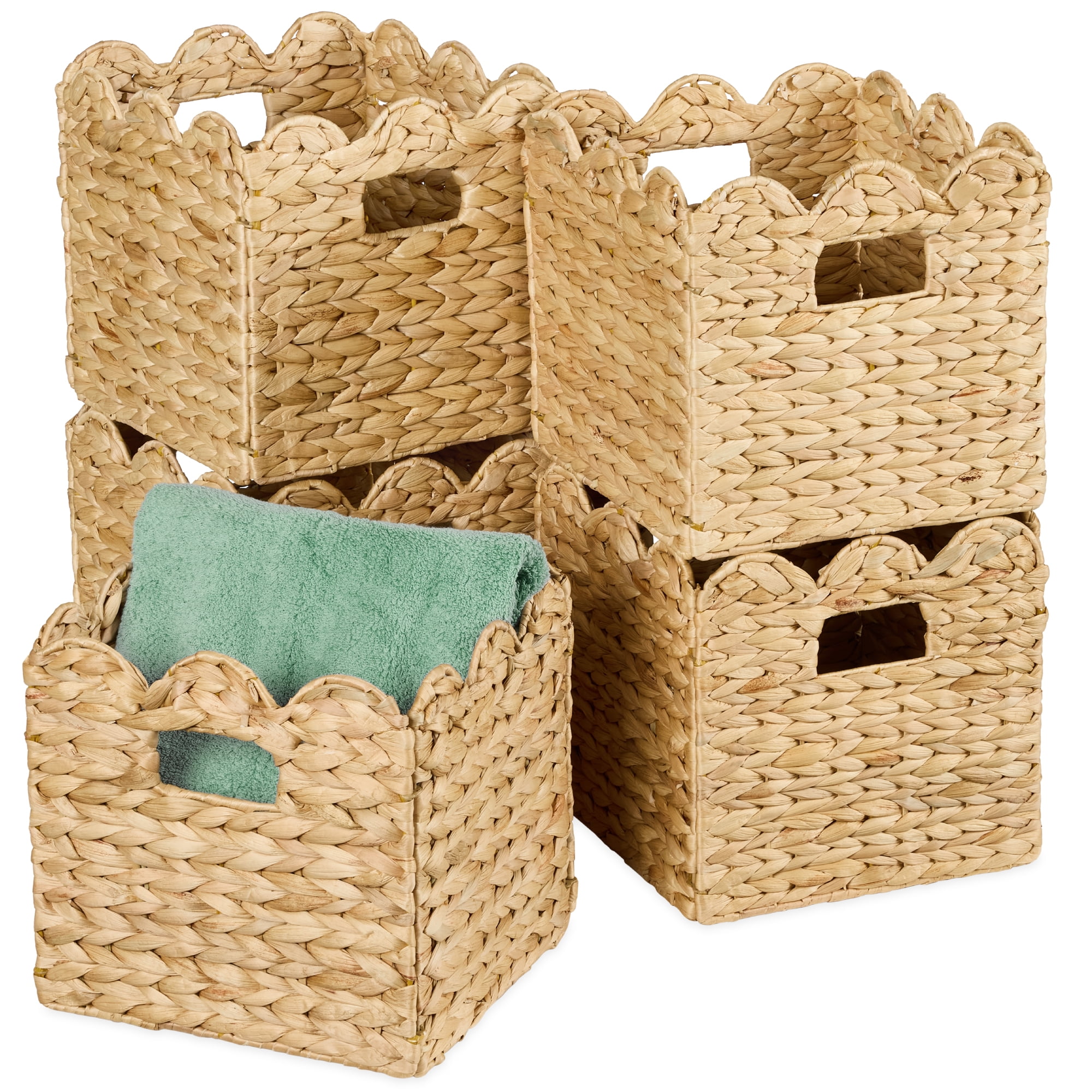 Best Choice Products Scalloped 12 x 12in Hyacinth Storage Basket Set of 5 - Natural