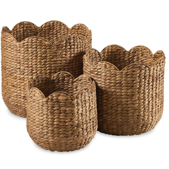 Best Choice Products Scalloped 3PC Water Hyacinth Nesting Baskets- Chestnut