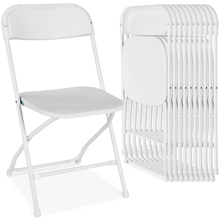 Best Choice Products Set of 10 Folding Stacking Plastic Chairs w/ Non-Slip Feet, 350lb Capacity - White