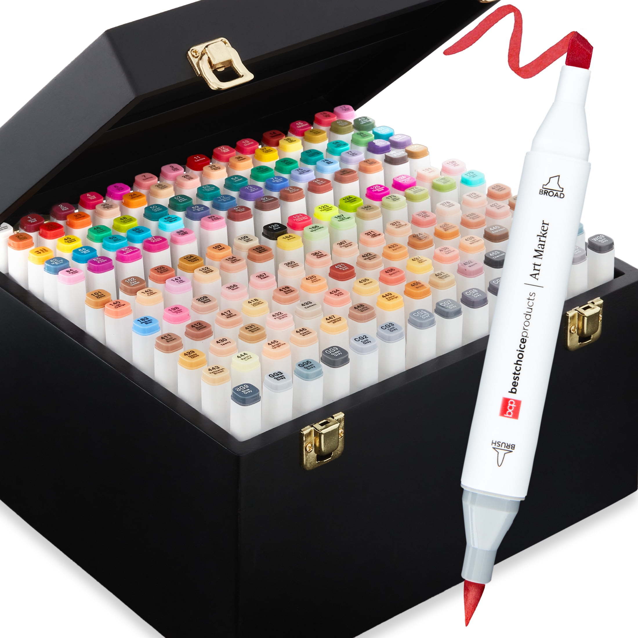 Best Choice Products Set of 168 Alcohol-Based Markers, Dual-Tipped Pens w/ Brush & Chisel Tip, Carrying Case - Natural