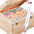 thumbnail image 1 of Best Choice Products Set of 168 Alcohol-Based Markers, Dual-Tipped Pens w/ Brush & Chisel Tip, Carrying Case - Natural, 1 of 7