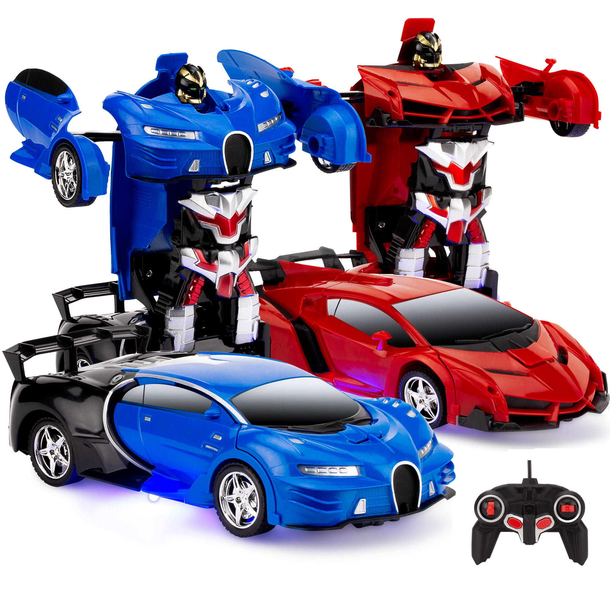 Breddegrad evne skarp Best Choice Products Set of 2 1/18 Scale RC Remote Control Transforming  Robot Sports Car Toys w/ 1 Button Transformation - Walmart.com