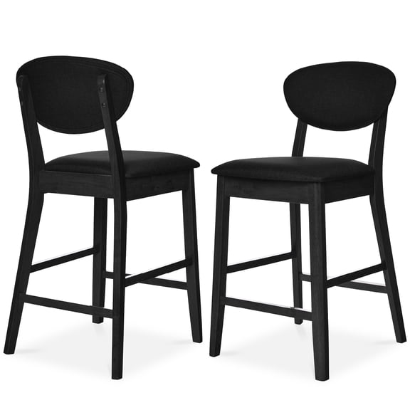 Best Choice Products Set of 2 Counter-Height Bar Stools, Armless W/Upholstered Seat Cushion & Backrest - Black / Black