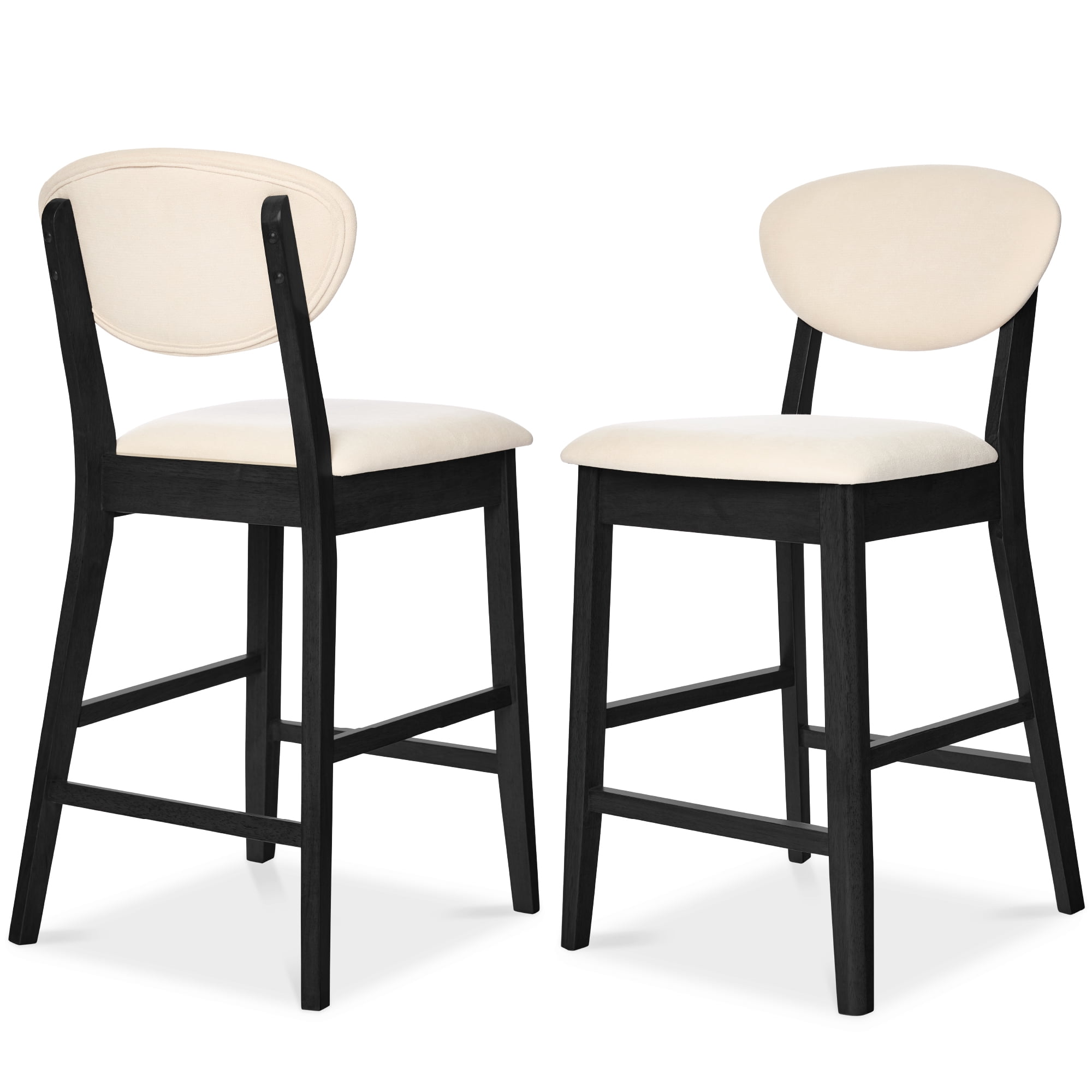 Best Choice Products Set of 2 Counter-Height Bar Stools, Armless W/Upholstered Seat Cushion & Backrest - Black / Cream