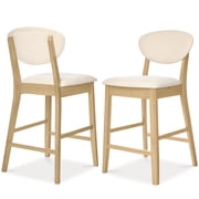 Best Choice Products Set of 2 Counter-Height Bar Stools, Armless W/Upholstered Seat Cushion & Backrest - Oak / Cream