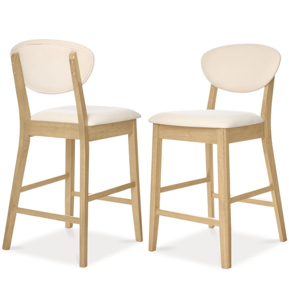 Best Choice Products Set of 2 Counter-Height Bar Stools, Armless W/Upholstered Seat Cushion & Backrest - Oak / Cream