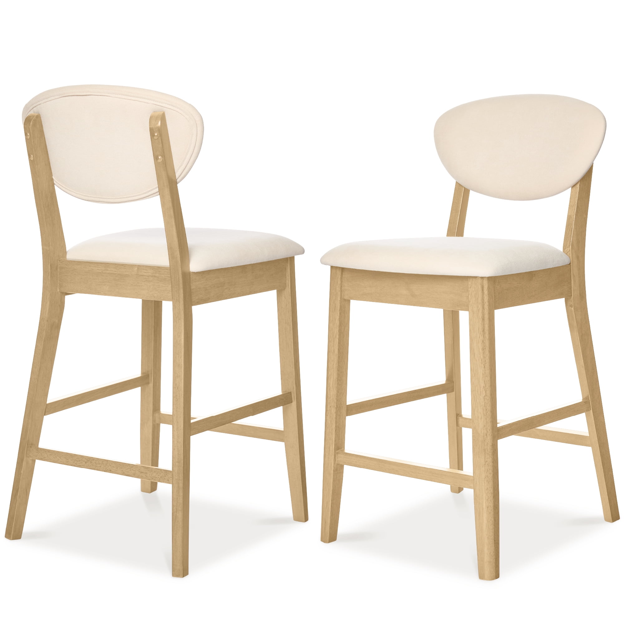 Best Choice Products Set of 2 Counter-Height Bar Stools, Armless W/Upholstered Seat Cushion & Backrest - Oak / Cream