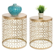 Best Choice Products Set of 2 Decorative Nesting Round Patterned Accent Side Coffee End Table Nightstands - Gold
