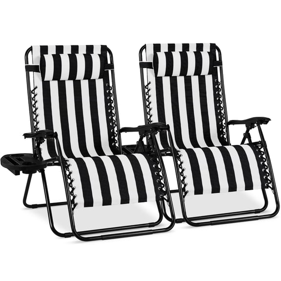 Best Choice Products Set of 2 Extra Wide Zero Gravity Lounge Chair Recliners w/ Cup Holder - Black Stripes