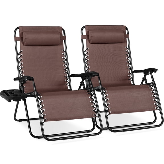 Best Choice Products Set of 2 Extra Wide Zero Gravity Lounge Chair Recliners w/ Cup Holder - Brown