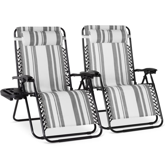 Best Choice Products Set of 2 Extra Wide Zero Gravity Lounge Chair Recliners w/ Cup Holder - Gray Stripes