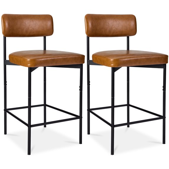Best Choice Products Set of 2, Armless Counter Height Bar Stools, Modern PU Faux Leather Stools - Camel Brown