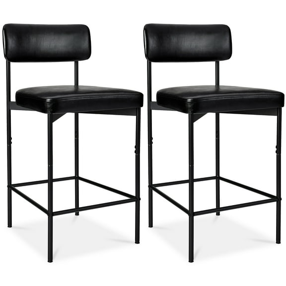 Best Choice Products Set of 2, Armless Counter Height Bar Stools, Modern PU Faux Leather Stools - Midnight Black