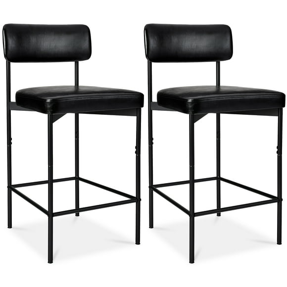 Best Choice Products Set of 2, Armless Counter Height Bar Stools, Modern PU Faux Leather Stools - Midnight Black