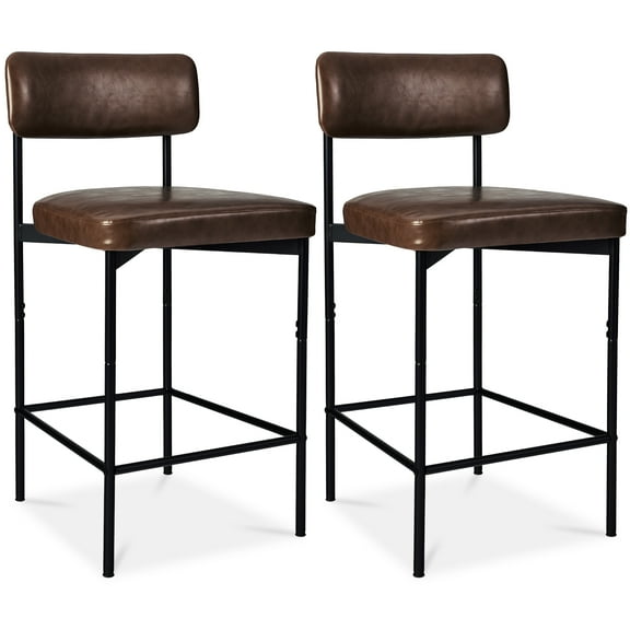 Best Choice Products Set of 2, Armless Counter Height Bar Stools, Modern PU Faux Leather Stools - Mocha Brown
