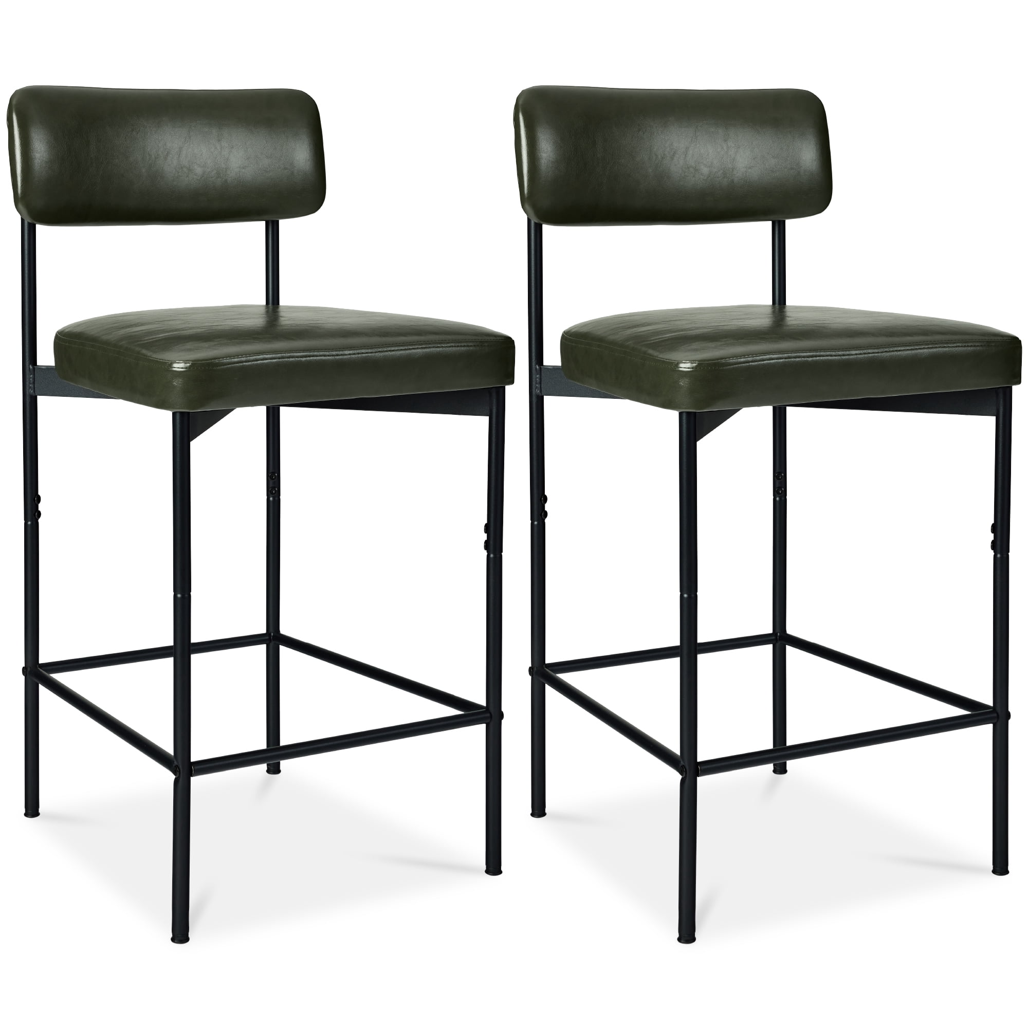 Best Choice Products Set of 2, Armless Counter Height Bar Stools, Modern PU Faux Leather Stools - Moss Green