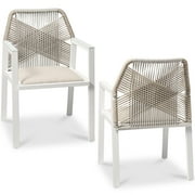 Best Choice Products Set of 2 Indoor/Outdoor Aluminum Woven Rope Dining Chairs w/ Armrests - White/Alpine