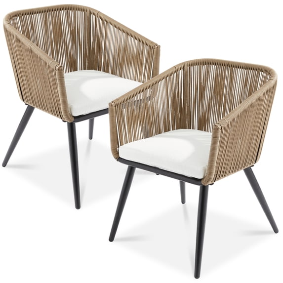 Best Choice Products Set of 2 Indoor Outdoor Patio Dining Chairs Woven Wicker Seating Set 250lb Capacity - Natural/Ivory