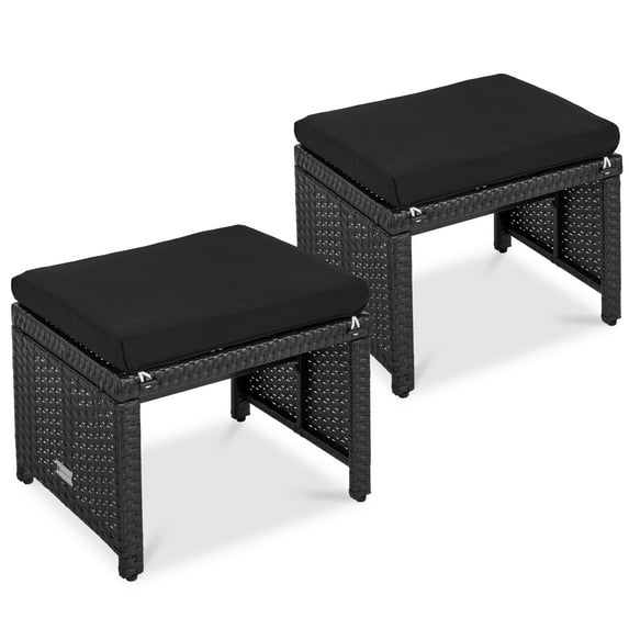 Best Choice Products Set of 2 Multipurpose Patio Wicker Ottomans w/ Removable Cushions - Black/Black