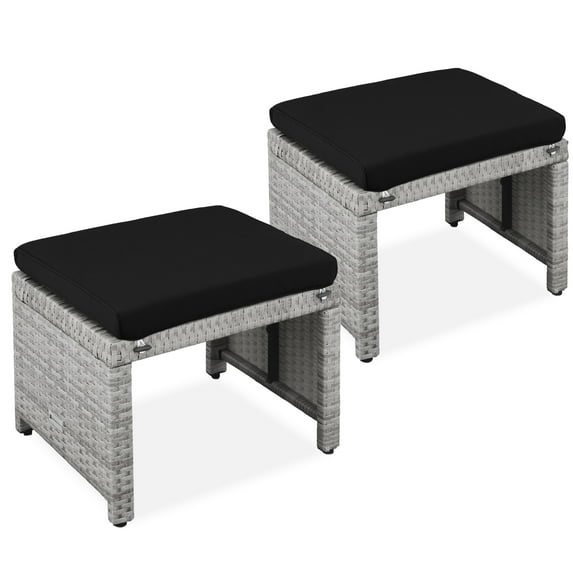 Best Choice Products Set of 2 Multipurpose Patio Wicker Ottomans w/ Removable Cushions - Gray/Black
