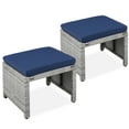 thumbnail image 1 of Best Choice Products Set of 2 Multipurpose Patio Wicker Ottomans w/ Removable Cushions - Gray/Navy, 1 of 8