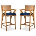 thumbnail image 1 of Best Choice Products Set of 2 Outdoor Acacia Wood Bar Stools Bar Chairs w/ Weather-Resistant Cushions - Navy, 1 of 7