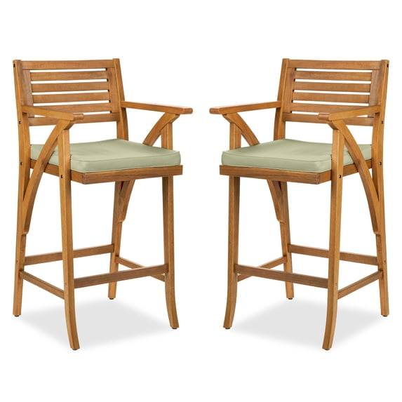 Best Choice Products Set of 2 Outdoor Acacia Wood Bar Stools Bar Chairs w/ Weather-Resistant Cushions - Sage