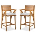 thumbnail image 1 of Best Choice Products Set of 2 Outdoor Acacia Wood Bar Stools Bar Chairs w/ Weather-Resistant Cushions - White Sand, 1 of 7