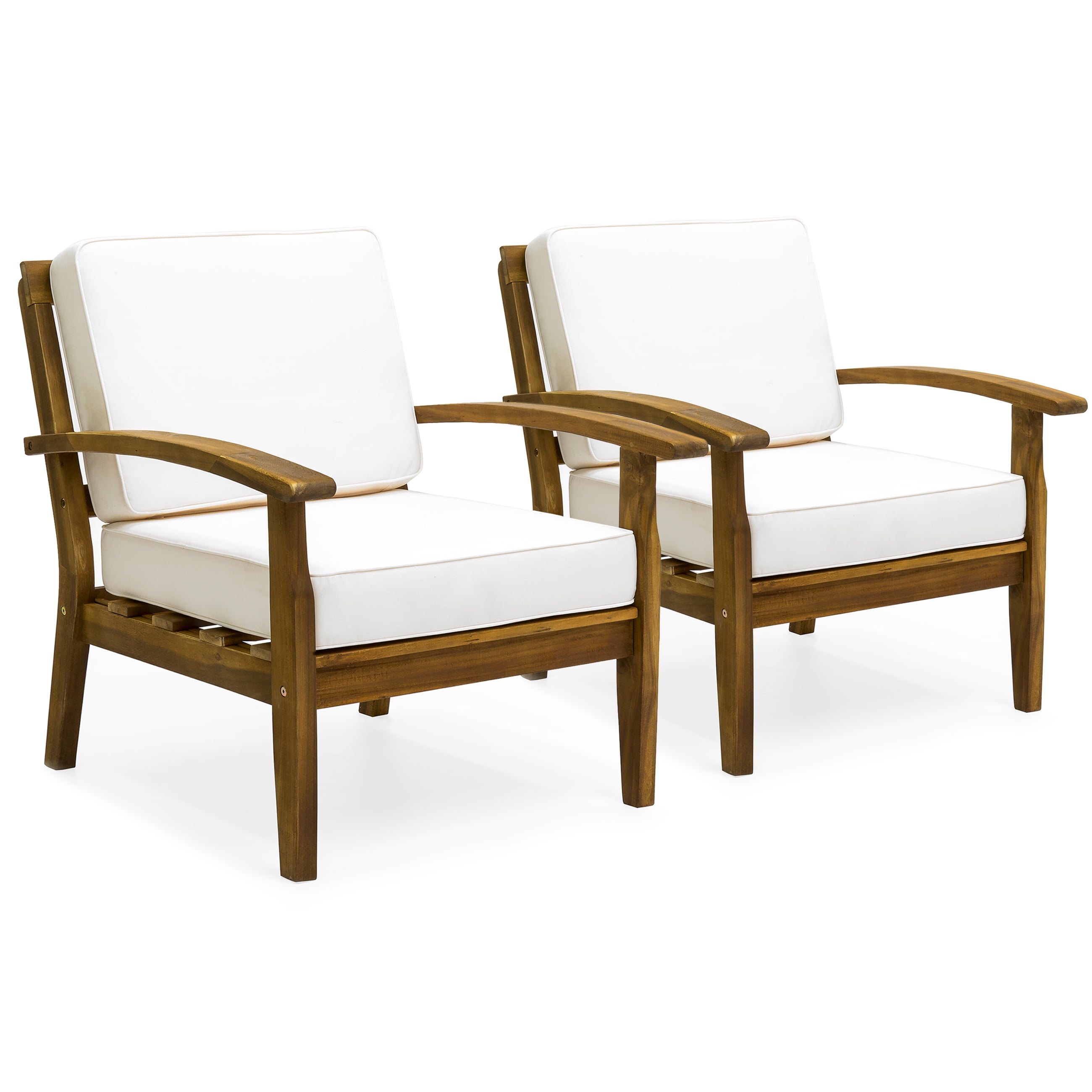 Best Choice Products Set of 2 Outdoor Acacia Wood Club Chairs for Patio Porch Poolside w Cushions Red Walmart