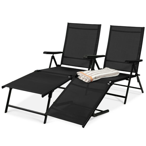 Best Choice Products Set of 2 Outdoor Patio Chaise Lounge Chair Adjustable Folding Pool Lounger w/ Steel Frame - Black