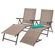 Best Choice Products Set of 2 Outdoor Patio Chaise Lounge Chair Adjustable Folding Pool Lounger w/ Steel Frame - Brown