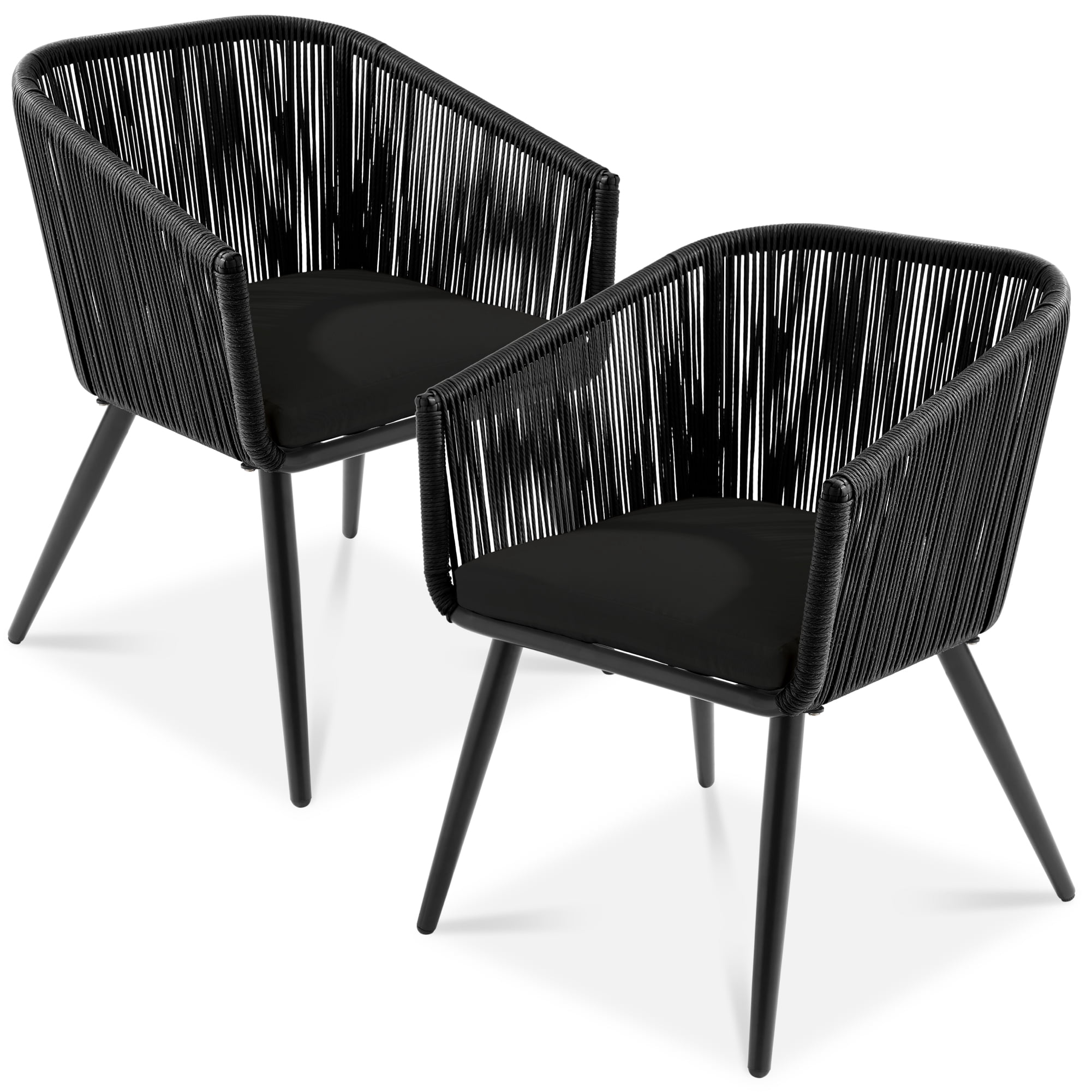 Best Choice Products Set of 2 Outdoor Patio Dining Chairs Woven Wicker Seating 250lb Capacity - Black/Black