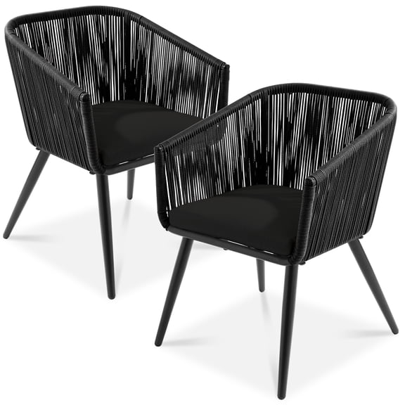 Best Choice Products Set of 2 Outdoor Patio Dining Chairs Woven Wicker Seating 250lb Capacity - Black/Black