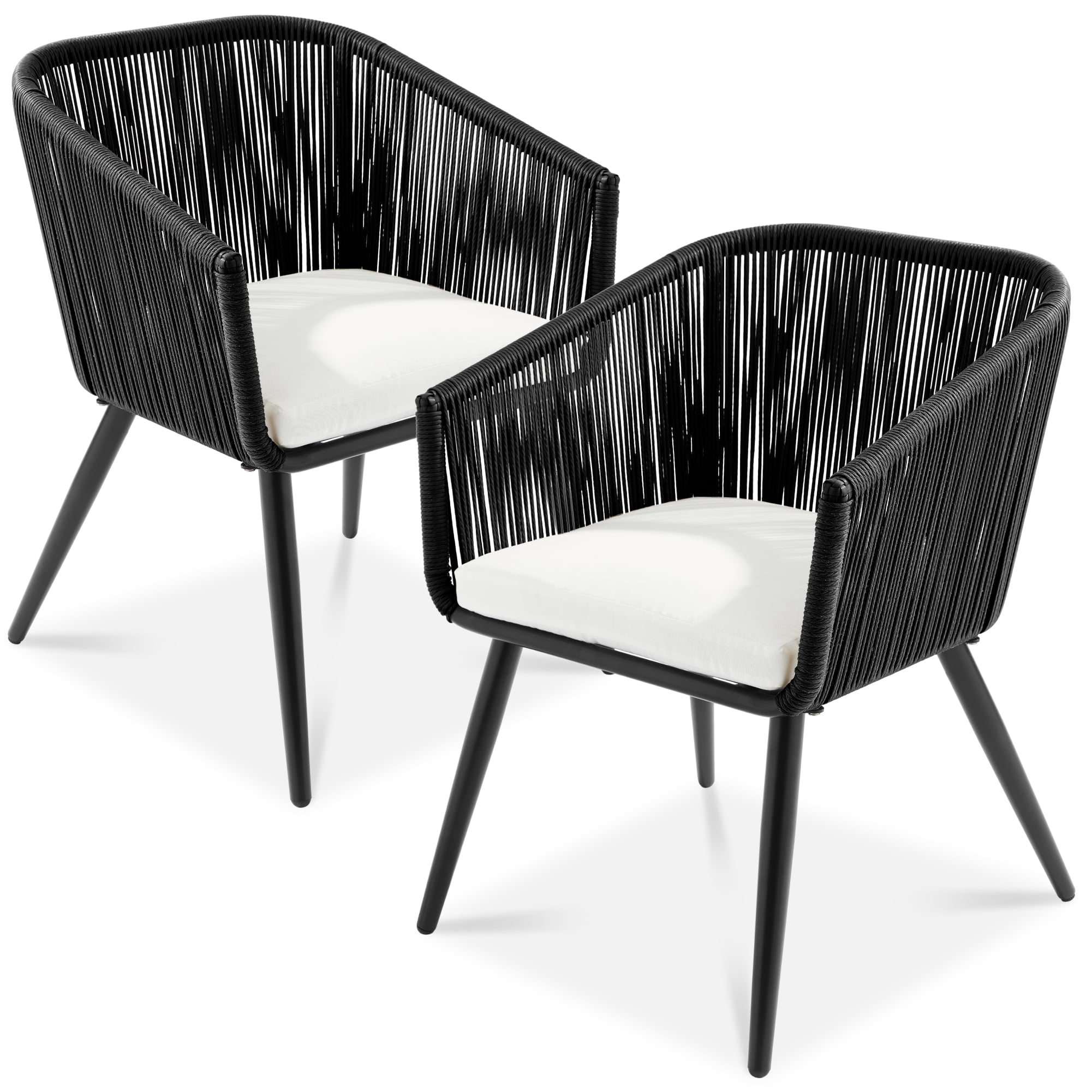 Best Choice Products Set of 2 Outdoor Patio Dining Chairs Woven Wicker Seating 250lb Capacity - Black/Ivory