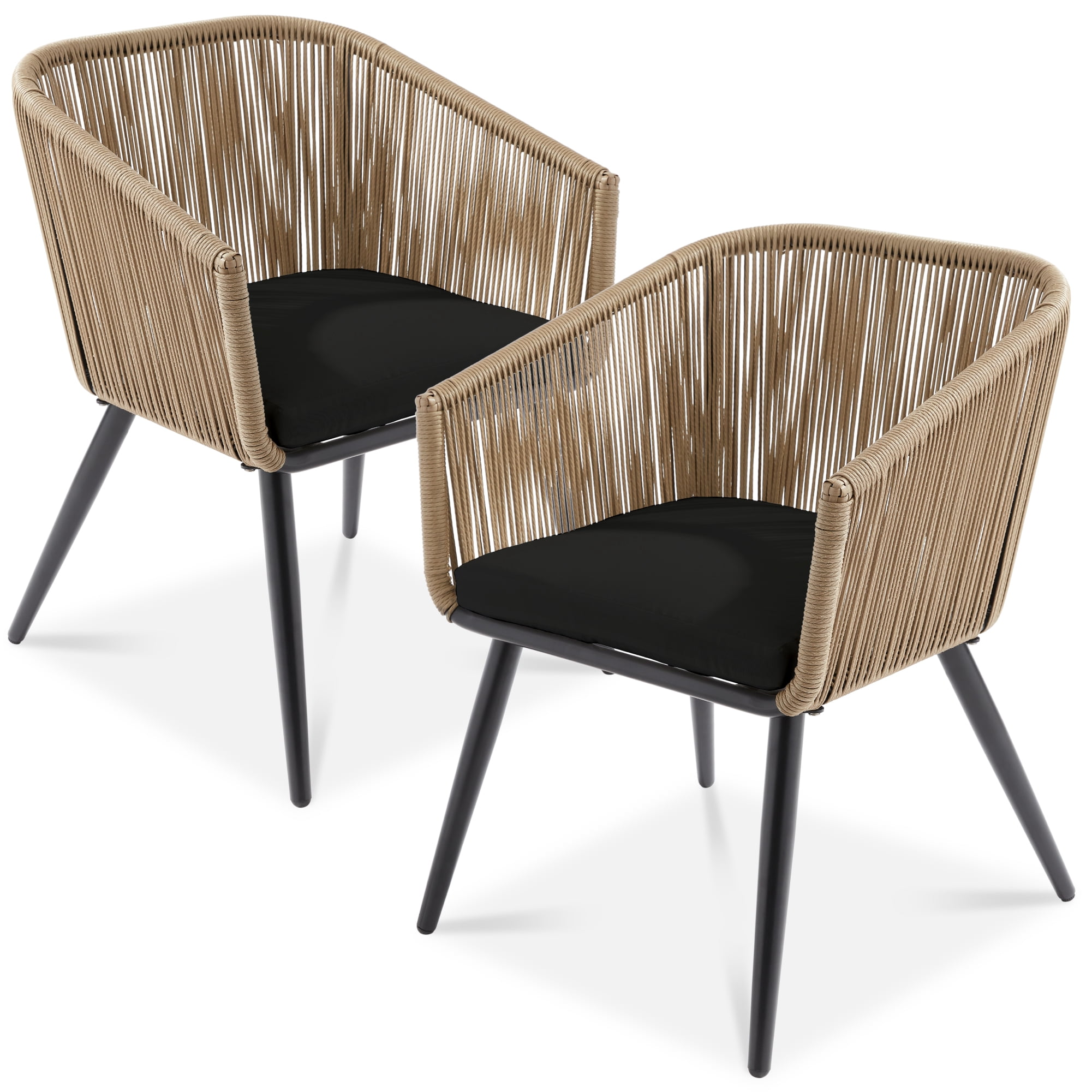 Best Choice Products Set of 2 Outdoor Patio Dining Chairs Woven Wicker Seating 250lb Capacity - Natural/Black