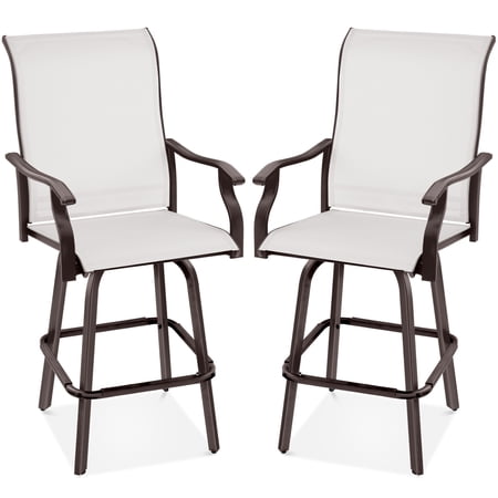 Best Choice Products Set of 2 Outdoor Swivel Bar Stools, Patio Barstool Chairs w/ 360 Rotation, All-Weather Mesh - Ivory