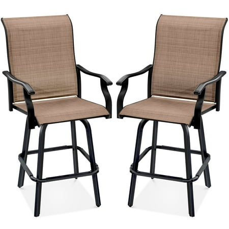 Best Choice Products Set of 2 Outdoor Swivel Bar Stools, Patio Barstool Chairs w/ 360 Rotation, All-Weather Mesh - Tan