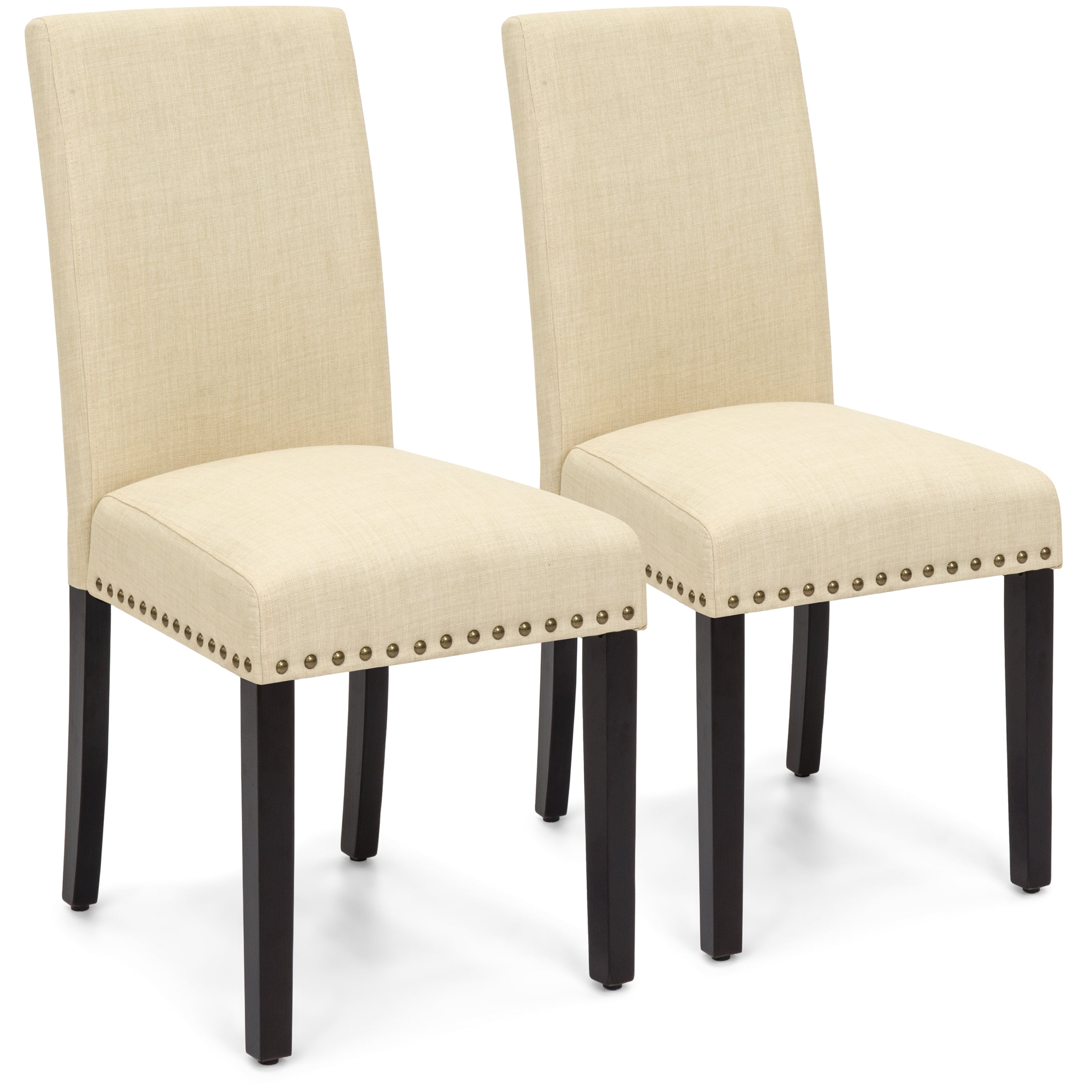 Best Choice Products Set of 2 Upholstered High Back Padded Accent Dining Chairs w/ Wood Legs, Studs - Ivory