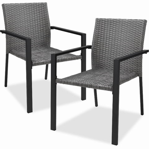 Best Choice Products Set of 2 Wicker Chairs, Stackable Outdoor Dining Furniture w/ Armrests - Gray