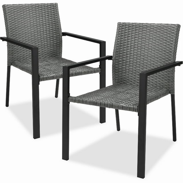 Best Choice Products Set of 2 Wicker Chairs, Stackable Outdoor Dining Furniture w/ Armrests - Gray