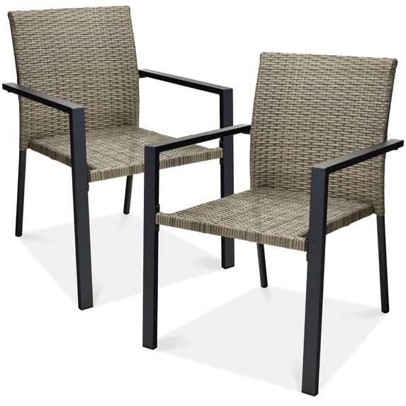Best Choice Products Set of 2 Wicker Chairs, Stackable Outdoor Dining Furniture w/ Armrests - Taupe