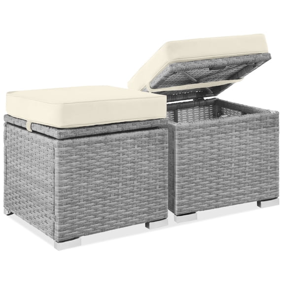 Best Choice Products Set of 2 Wicker Ottomans, Multipurpose Furniture w/ Removable Cushions - Cream/Gray